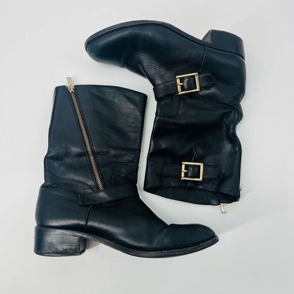 Vero Cuoio Italian Leather Mid Calf Bootie Black Womens Size 9M